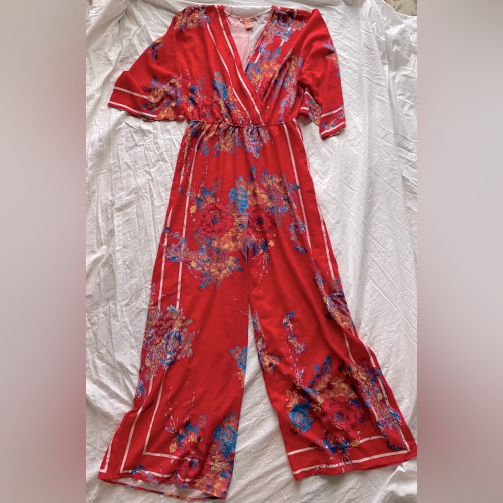 Flying Tomato Red Floral Jumpsuit (L)
